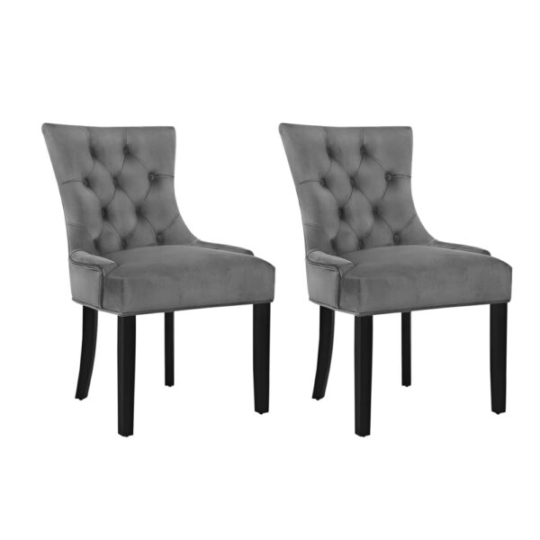 Aplusliving-Set of 2 Velvet Grey French Provincial Tufted Dining Chairs High Resilience Foam