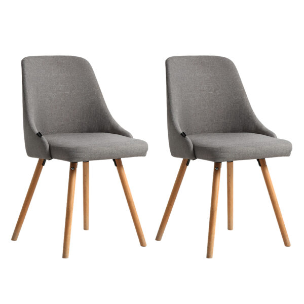 Aplusliving-Set of 2 Grey Fabric Dining Chairs High Resilience Foam Beech Wood Frame