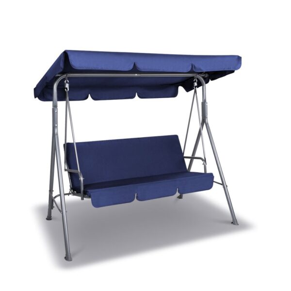 Aplusliving-Outdoor Swing Bench Seat Chair Canopy Furniture 3 Seater Garden Hammock Dark Blu