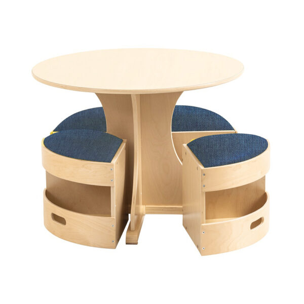 Aplusliving-Kids Round Wooden Table with Storage Stools Blue Set for Learning and Play Areas