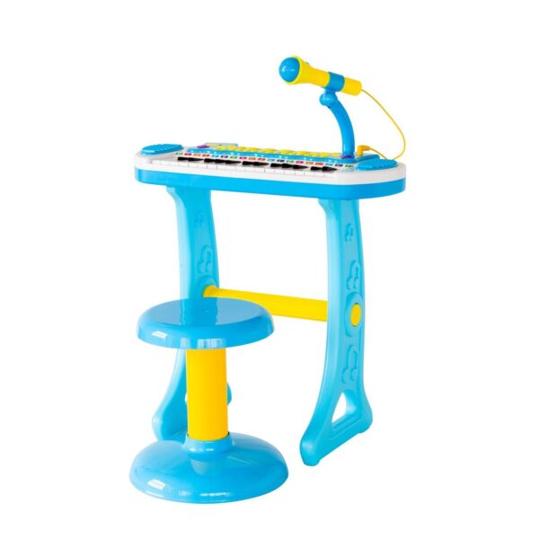 Aplusliving-Children's Electronic Keyboard Blue 31 Keys Microphone Stool Stand