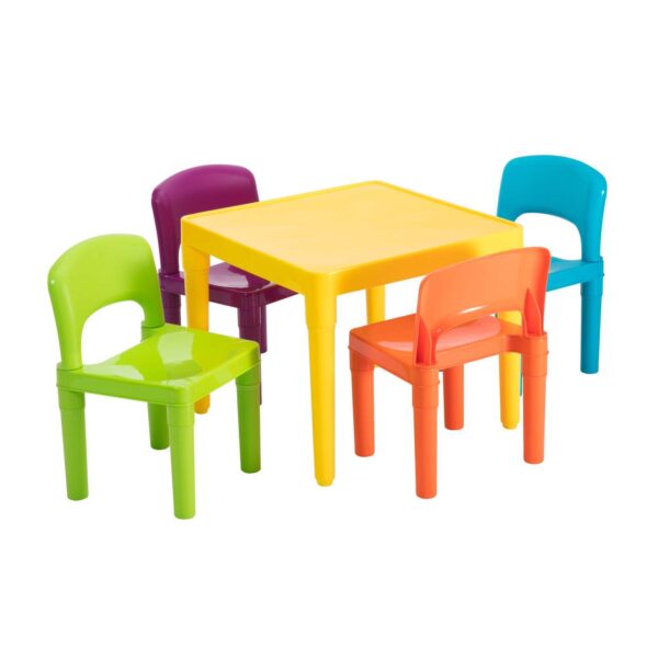 Aplusliving-Kids Plastic 5-Piece Table 4 Chairs Set Multicoloured Playtime Activity Furnitur