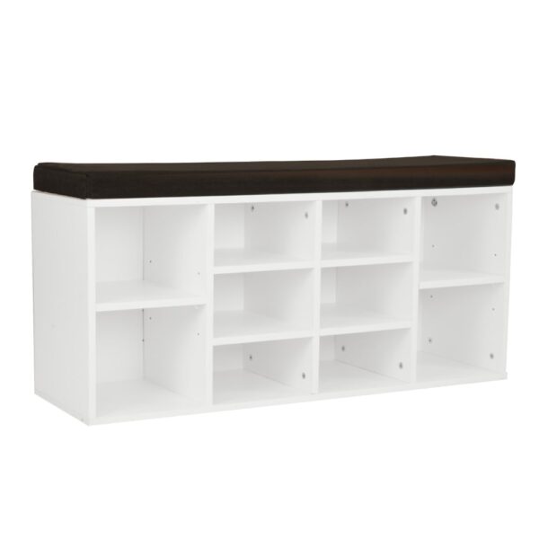 Aplusliving-Shoe Rack Cabinet Organiser Brown Cushion Bench Stool 104 X 30 X 45 White MDF