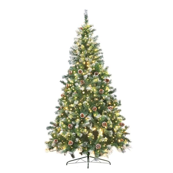 Aplusliving-Pre-lit LED Christmas Tree Snow-Tipped Needles Pine Cones Sturdy Metal Stand 1.5