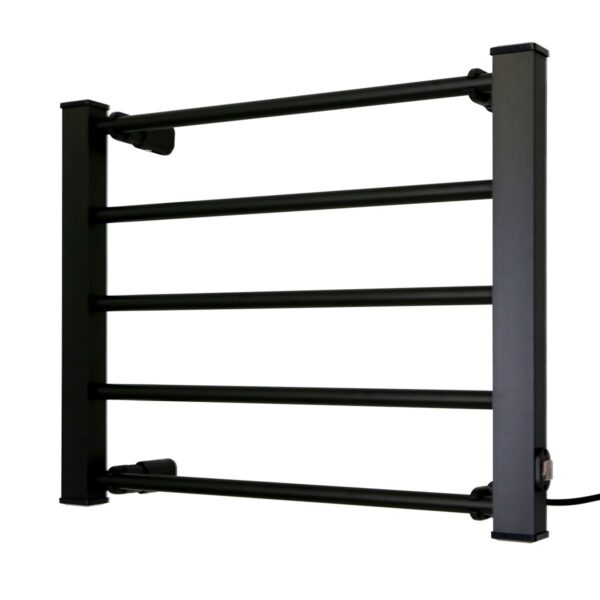 Aplusliving-Heated Towel Rack Electric Bathroom Towel Rails Warmer Black Wall Mounted 5 Rail