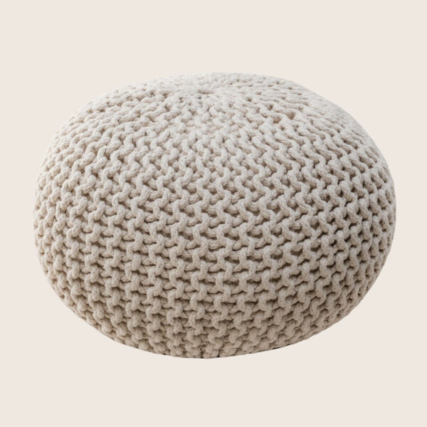 Aplusliving-Braided Ottoman Pouffe Footstool Hand Knitted Natural Cotton Round Living Room D