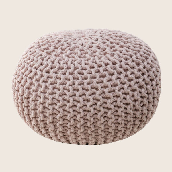 Aplusliving-Braided Ottoman Pouffe Footstool Hand Knitted Blush Pink Cotton Pouf Living Room