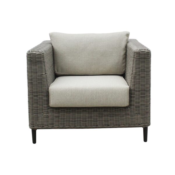 Aplusliving-Outdoor Armchair Grey Wicker Light Grey Fabric Weatherproof UV Protected Hampton