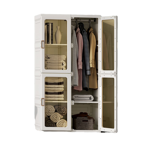 Aplusliving-Cubes Storage Folding Cabinet Wardrobe 8 Grids 4 Doors 1 Hanger Easy Assembly