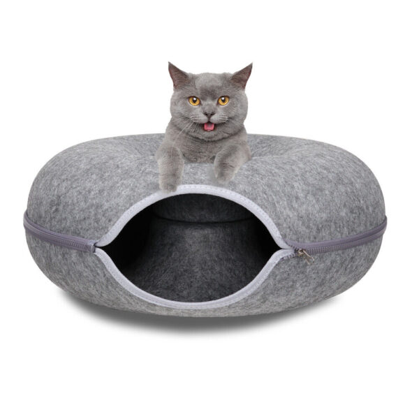 Aplusliving-Dark Grey Cat Tunnel Bed Felt Pet Puppy Nest Cave House Toy Washable Detachable