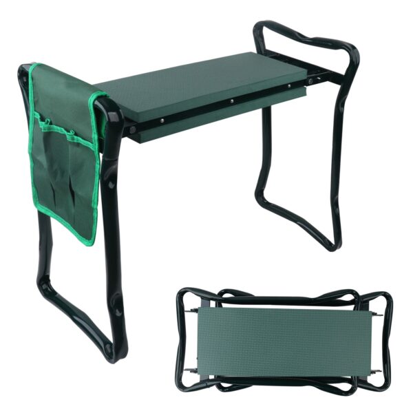 Aplusliving-Garden Kneeler Bench Foldable Stool Knee Soft Pad Seat with Tool Pouch Green