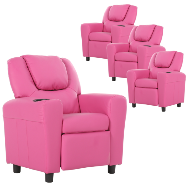 Aplusliving-Set of 4 Kids Recliner Chair Sofa Children Lounge Couch PU Armchair Pink