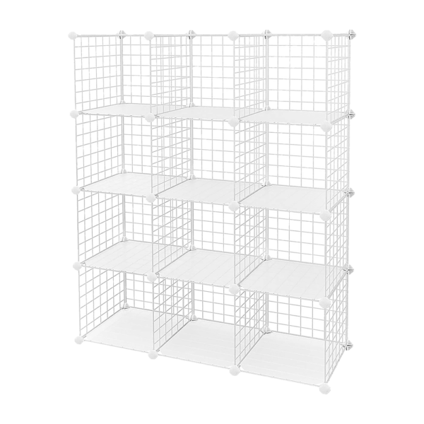 Aplusliving-12 Cube Wire Organiser Storage Unit White Eco Friendly Easy Assembly Durable