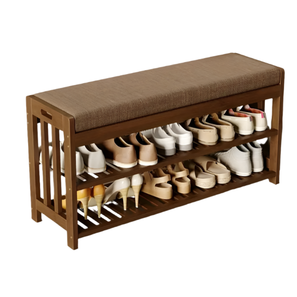 Aplusliving-Bamboo Shoe Rack Bench Natural 2-Tier Cushioned Seat Dustproof Storage