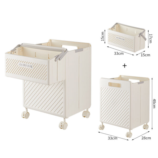 Aplusliving-Portable Rolling Laundry Basket Cream 33x28x48cm Collapsible Wheels Storage