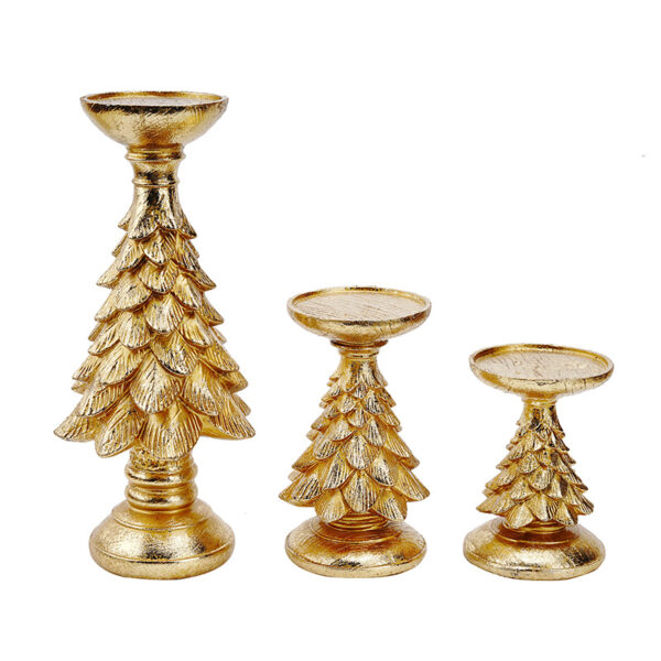 Aplusliving-Set of 3 Gold Candle Holders Elegant Holiday Decor Resin Pillar Stands