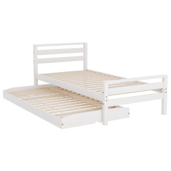 Aplusliving-Avis Bed Frame Single Size 2-in-1 Trundle Wooden White Pinewood Slatted Bedhead