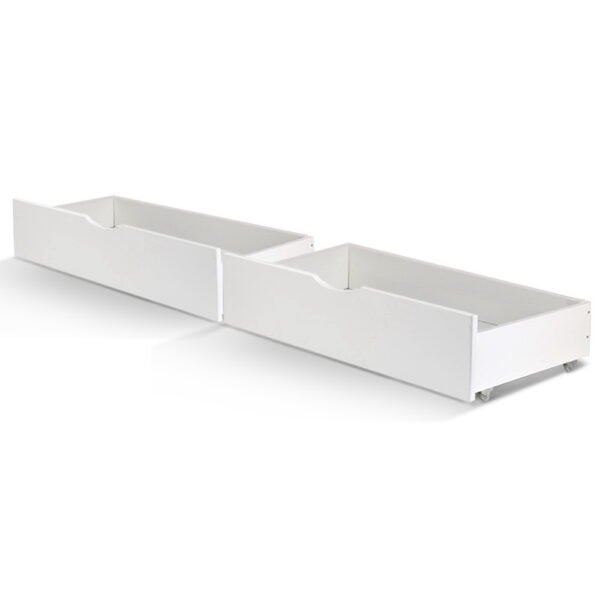 Aplusliving-Set of Two Single Size Wooden Trundle Drawers White Solid Pine Wood Eco friendly