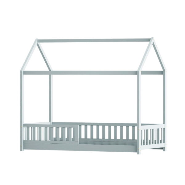 Aplusliving-Rock Kids Bed Frame House Shape Design Solid Pine Wood Grey Non Toxic Paint