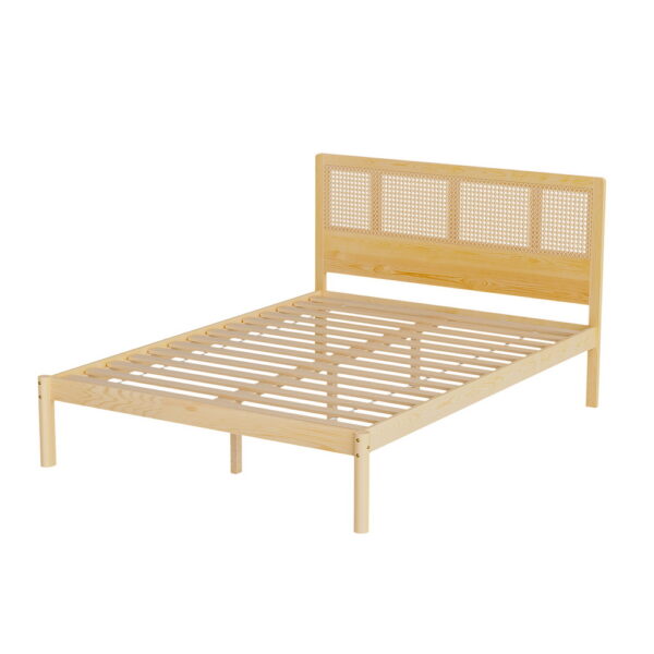 Aplusliving-Rita Bed Frame Double Size Rattan Wooden Pine Modern Design Easy Assembly Durabl