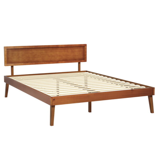 Aplusliving-Bed Frame Queen Size Wooden Bed Base Walnut Pinewood Slats Easy Assembly