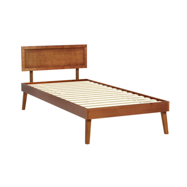 Aplusliving-Splay Bed Frame Single Size Wooden Base Walnut Pinewood Sturdy Easy Assembly