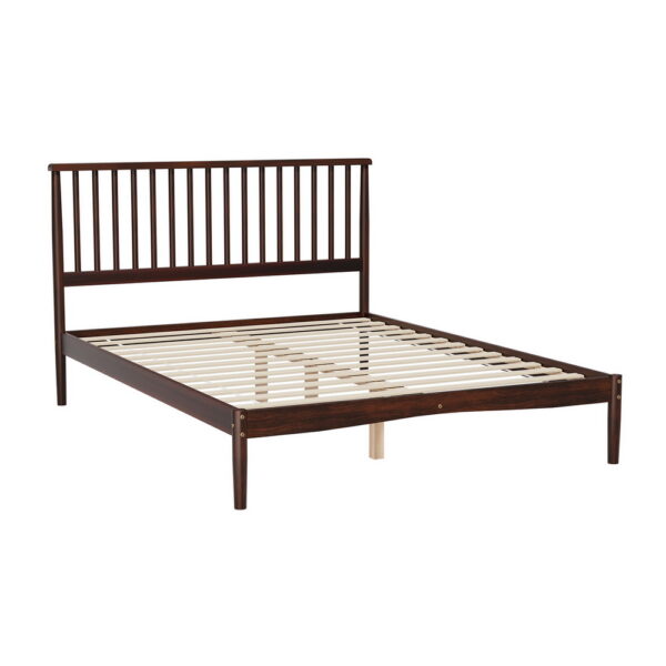 Aplusliving-Double Size Wooden Bed Frame Walnut Finish Scandinavian Design Sturdy Pinewood S