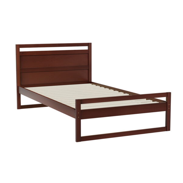 Aplusliving-Witton Bed Frame King Single Size Wooden Walnut Pinewood Flat Headboard Sturdy