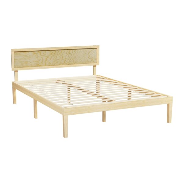 Aplusliving-Double Size Wooden Bed Frame Pine Timber Yumi Rustic Boho  Solid Pinewood Easy A