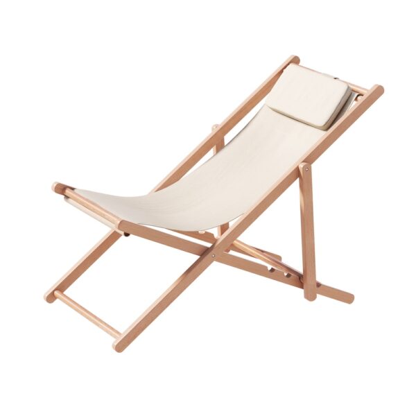 Aplusliving-Beige Outdoor Sun Lounge Chair Poplar Wood Durable Oxford Fabric Adjustable Fold