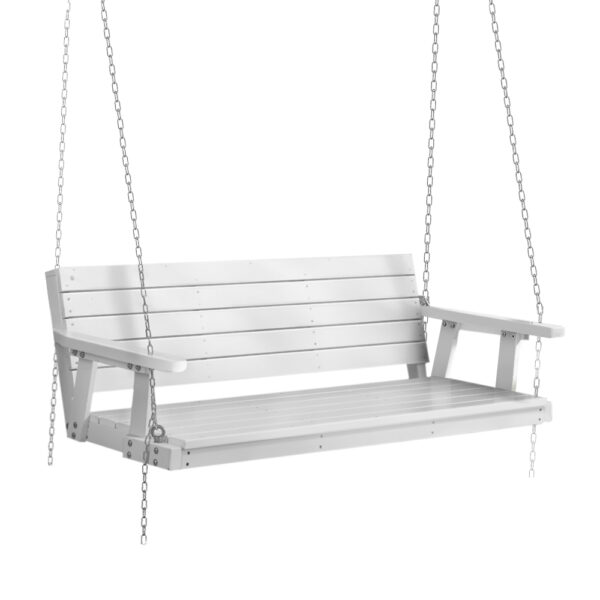 Aplusliving-White Wooden Porch Swing Chair Outdoor Furniture Seater Bench with Chain Sturdy