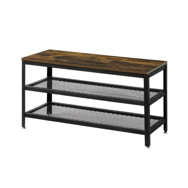 Aplusliving-Industrial Black Shoe Storage Bench with Metal Frame and Adjustable Shelves for