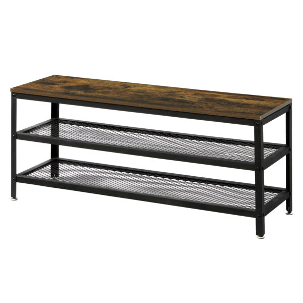 Aplusliving-Black Metal Shoe Storage Bench with Shelves for Entryway or Closet Organization