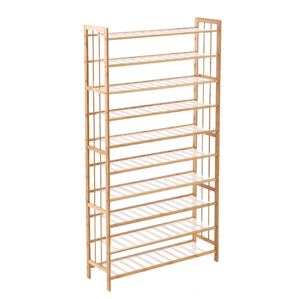 Aplusliving-Natural Bamboo Shoe Rack 10 Tier Storage Organizer with PVC Mat for Home and Hal