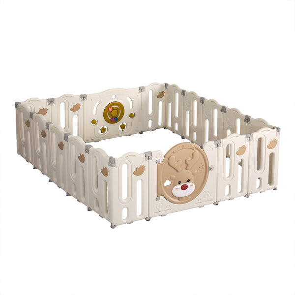 Aplusliving-Large Baby Playpen Brown Cream Safety Gate for Toddlers Indoor Outdoor Play Area