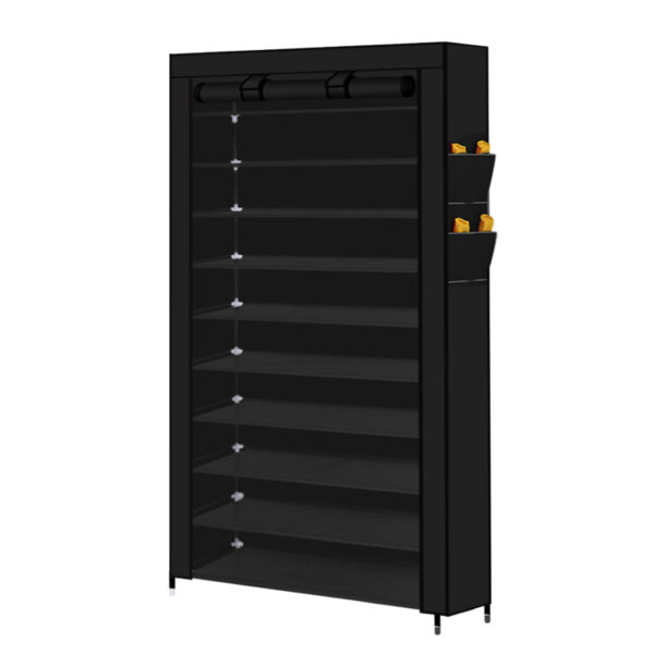 Aplusliving-10 Tier Shoe Rack Portable Storage Black Holds 50 Pairs Adjustable Non-Slip Shel