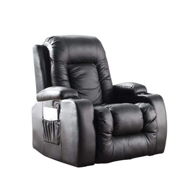 Aplusliving-Black Faux Leather Recliner Chair with Heated Lumbar Massage and Cup Holders