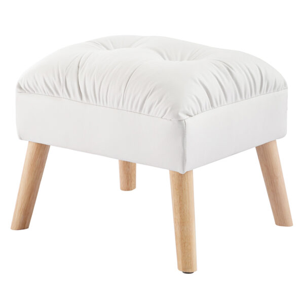 Aplusliving-Cream Ottoman Stool with Leathaire Upholstery and Pine Wood Frame for Extra Seat