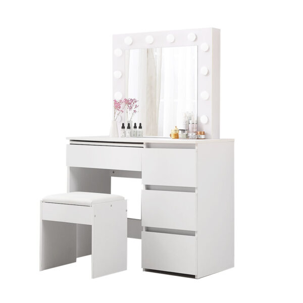 Aplusliving-White LED Dressing Table Vanity Set with Mirror  Adjustable Brightness  USB Powe