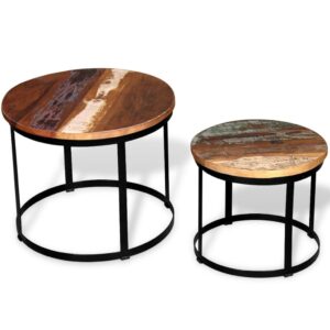 Aplusliving-Coffee Table Set 2 Pieces Solid Reclaimed Wood Round 40/50cm
