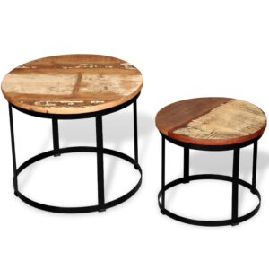 Aplusliving-Coffee Table Set 2 Pieces Solid Reclaimed Wood Round 40/50cm