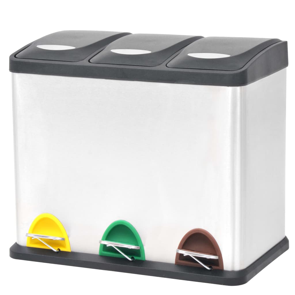 Aplusliving-Recycling Pedal Bin Garbage Trash Bin Stainless Steel 24 L