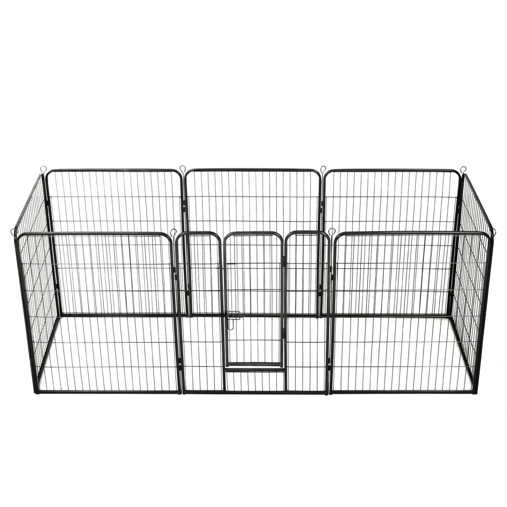 Aplusliving-Dog Playpen 8 Panels Steel 80x100 cm Black
