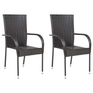 Aplusliving-Stackable Outdoor Chairs 2 pcs Poly Rattan Brown