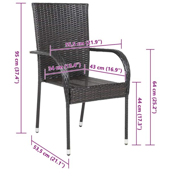 Aplusliving-Stackable Outdoor Chairs 2 pcs Poly Rattan Brown