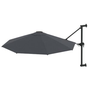 Aplusliving-Wall-Mounted Garden Parasol with Metal Pole 300 cm Anthracite
