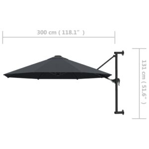 Aplusliving-Wall-Mounted Garden Parasol with Metal Pole 300 cm Anthracite