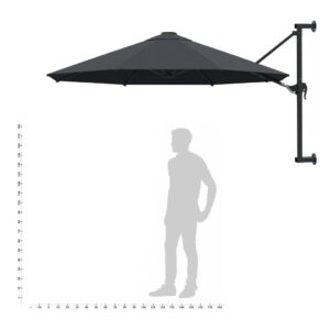 Aplusliving-Wall-Mounted Garden Parasol with Metal Pole 300 cm Anthracite
