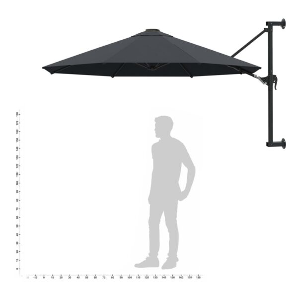 Aplusliving-Wall-Mounted Garden Parasol with Metal Pole 300 cm Anthracite