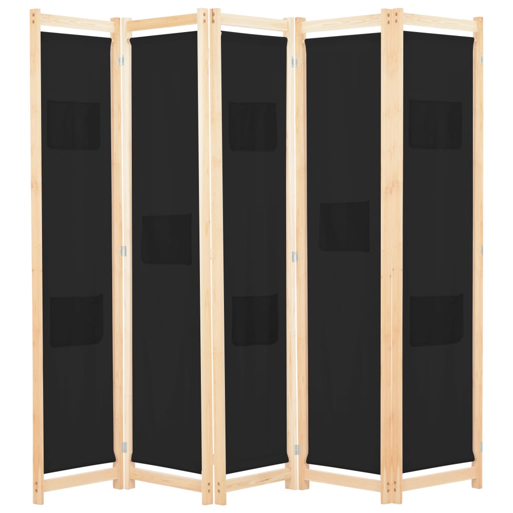 Aplusliving-5-Panel Room Divider Black 200x170x4 cm Fabric